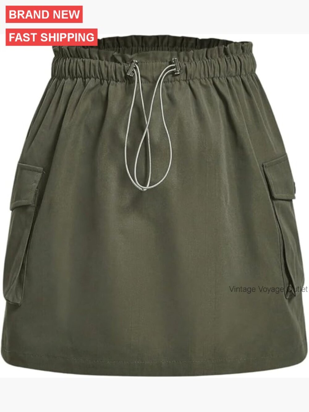 Plus Size Cargo Skirt with Drawstring Elastic Waist Flap Pocket Streetwear